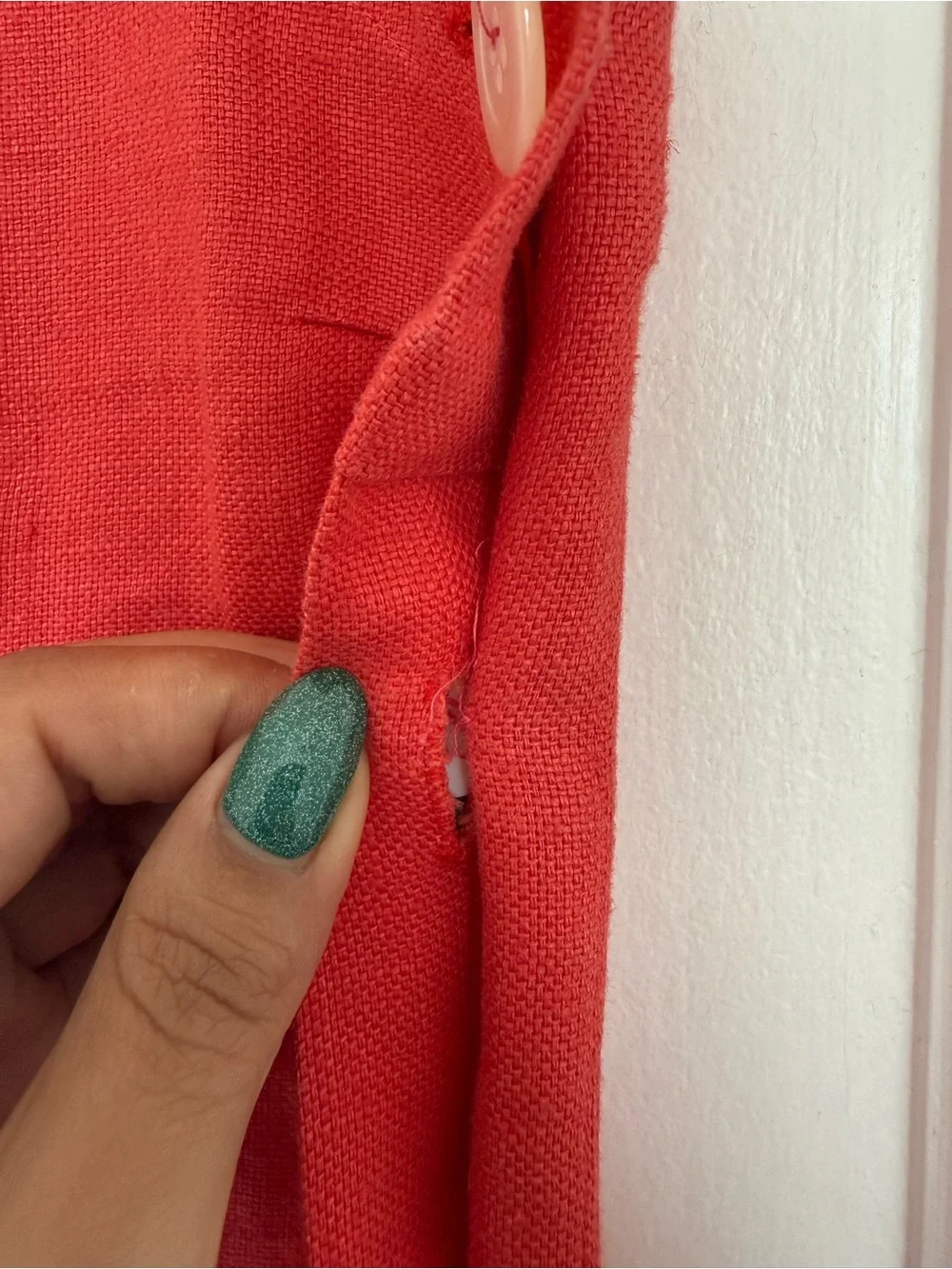 Loro Piana Coral Red Linen Dress With Side Button Detailing EU 44 - Picture 5 of 10